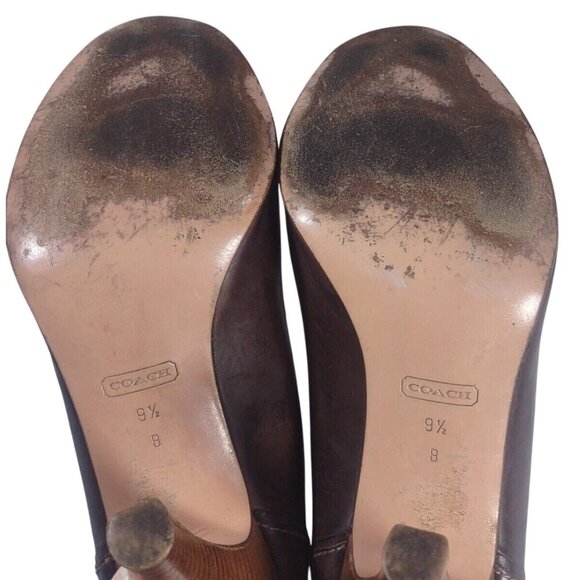 Y2K Coach "Brigitte" Brown Peep Toe Gold Buckle Front Pumps Heels Sz 9.5… - Picture 6 of 6